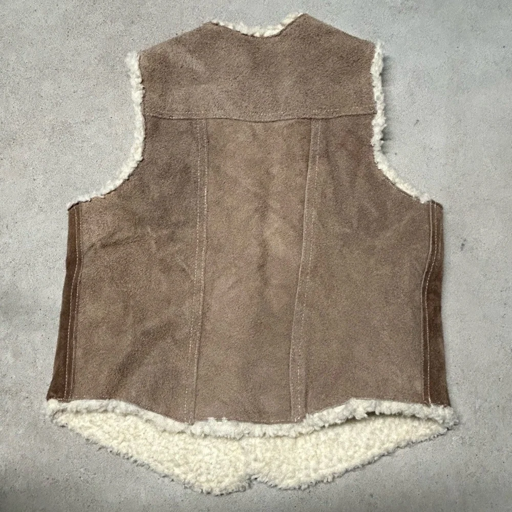Vintage I.D.M. 100% Leather Vest Suede Youth Western Cowboy Sherpa Colorblock